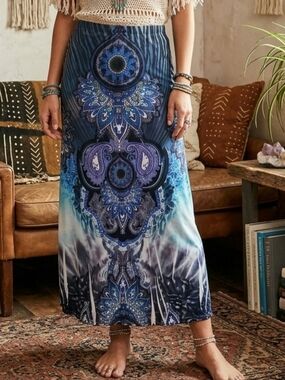 Pretty Women Boho  Blue & Purple A-Line Skirt Dress  SZ S